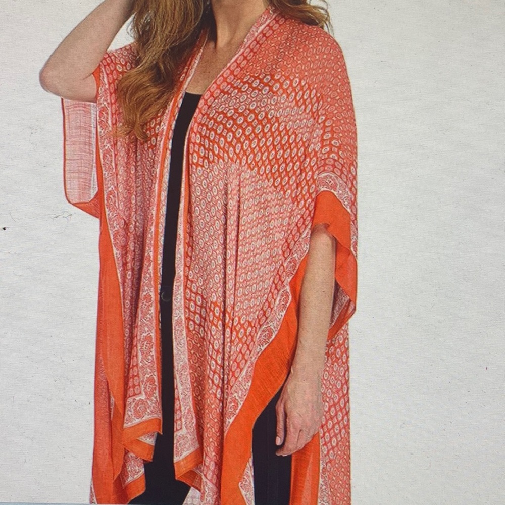Beautiful trendy spring Printed knit solid border open Kimono